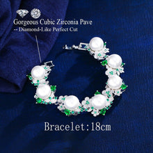 Cargar imagen en el visor de la galería, Luxury Green Cubic Zirconia Cluster Flower Wedding Pearl Bracelets for Women cw01 - www.eufashionbags.com