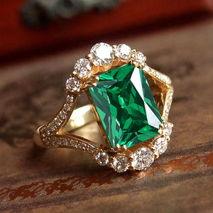 Gold Color Green Cubic Zirconia Rings Women Wedding Bands Accessories Gift t72