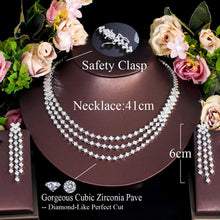 Load image into Gallery viewer, White Cubic Zirconia Pave 3 Layered Wedding Dress Necklace and Earrings Jewelry Sets cw18 - www.eufashionbags.com