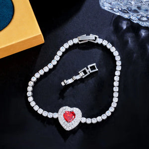 Round Bling Cubic Zircon Love Heart Shape Charm Bracelets for Women b63