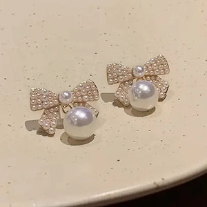 Bow Shape Women's Dangle Earrings Temperament Simulated Pearl Earrings t80