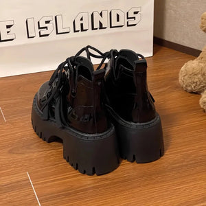 2024 Spring Autumn British Style Retro Black Ankle Boots for Women's New Platform Thick Heel Short Boots High Heels Women Shoes