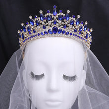 Cargar imagen en el visor de la galería, Baroque Blue Green Opal Wedding Crown With Comb Crystal Tiaras Big Rhinestone