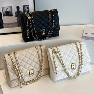 Large Quilted Chain Shoulder Bags For Women PU Leather Crossbody Bags
