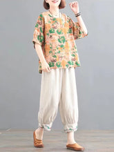 画像をギャラリービューアに読み込む, 2 Piece Sets Women Summer Casual Pants Suits Vintage Style Loose Female Print Tops And Ankle-length Pants