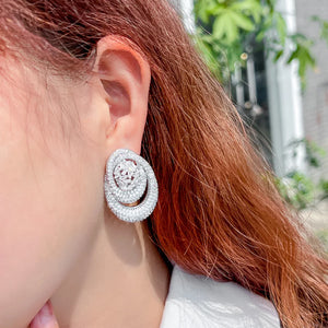 Druzy CZ Pave Geometric Endless Round Earrings for Women b163