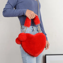 Carica l&#39;immagine nel visualizzatore di Gallery, Red Women Plush Love Heart Bag Soft Shoulder bag Tote Purse q330
