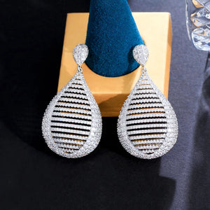 Full Cubic Zirconia Paved Earrings Luxury Hollow Out Long Dangle Drop Wedding Jewelry b112