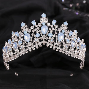 Pink Blue Opal Crystal Bridal Tiaras Queen Crown Rhinestone Wedding Hair Accessories bc90 - www.eufashionbags.com