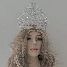 Laden Sie das Bild in den Galerie-Viewer, Large Miss Earth Crown Crsytal Flower Leaf Rhinestone Tiaras Wedding Hair Accessories y90