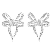 Cargar imagen en el visor de la galería, Bow Shaped Stud Earrings for Women Bling Bling Cubic Zirconia Romantic Bowknot Earrings Wedding Trendy Jewelry