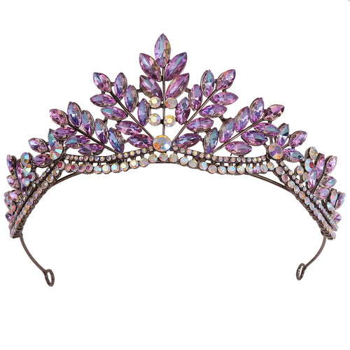 Baroque Vintage Purple AB Crystal Headdress Leaves Bridal Tiaras Crowns Women Headpiece e01