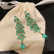 画像をギャラリービューアに読み込む, 925 Silver Needle Personality Long Green Rhinestone Water Drop Dangle Earrings x36