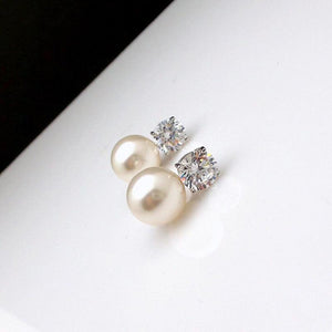 Silver Color Eternity Wedding Earrings Dainty Women Imitation Pearl Stud Earrings he23 - www.eufashionbags.com