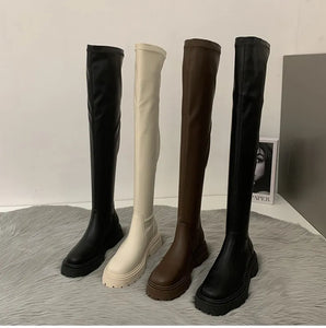 Winter Long Boots For Women Fashion Slip On Square Heel Over the Knee Boots h26
