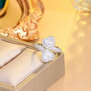 Bling Cubic Zirconia Double Heart Open Finger Rings for Women Cuff Jewelry b85