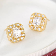 Charger l&#39;image dans la galerie, Luxury Gold Plated Square Stud Earrings Copper Microinset Zircon Men Hip Hop Jewelry