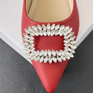 Women Luxury Crystal Bridal Shoes Microfiber 3cm Comfortable Slip-On Red Khaki Black Pumps
