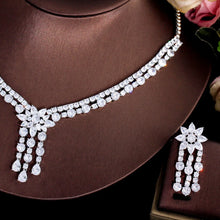 Load image into Gallery viewer, Cubic Zirconia Tassel Wedding Necklace and Earrings Luxury Dubai Jewelry Sets b38