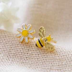 Bee and Flower Cute Stud Earrings Yellow Enamel Animal Earrings Fancy Girls Gift Jewelry for Women