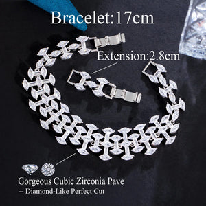 White Marquise Cut Cubic Zirconia Bracelets Chunky Luxury Bridal Jewelry