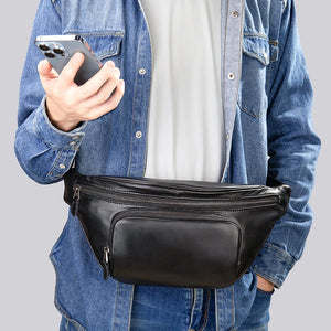 Black Men's Sling Bags Leather Crossbody Side Bag for Men Designer Travel Chest Bags Unisex Outdoor Sport Chest Packs 923
