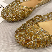 画像をギャラリービューアに読み込む, Women Jelly Shoes Dazzling Blue Gold Flats PVC Slip-Ons Round Toe Breathable Cut-Out Daily Ballet Moccasines Wide Fits EU41-36 9