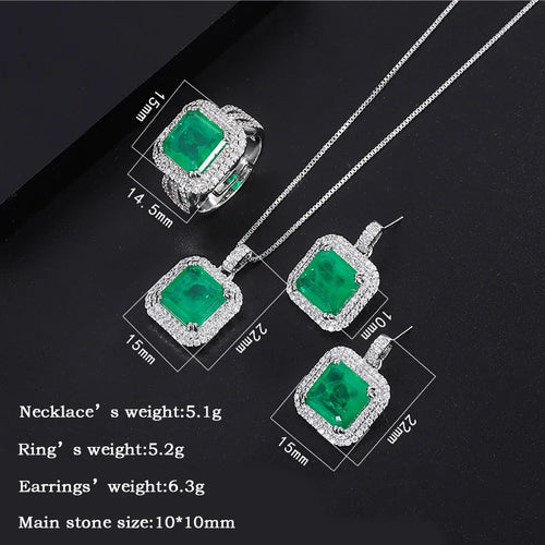 Emerald Gemstone Necklace Pendant Ring Earrings for Women Luxury Wedding Fine Jewelry x65