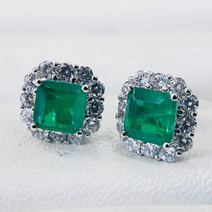925 Sterling Silver Paraiba Emerald Stud Earrings For Women Silver Square Tourmaline Gemstone Earring x30