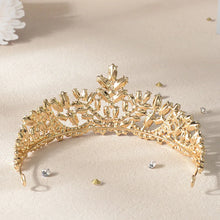 Laden Sie das Bild in den Galerie-Viewer, Gold AB Color Crystal Bridal Tiaras Crown Rhinestone Pageant Prom Diadem Veil Tiaras
