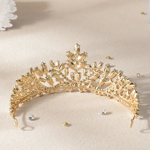 Gold AB Color Crystal Bridal Tiaras Crown Rhinestone Pageant Prom Diadem Veil Tiaras