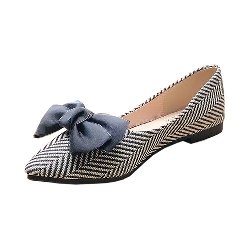 Women Flat Heel Shoes Silk Bowknot Pointed Toe Flats Casual Shoes q15