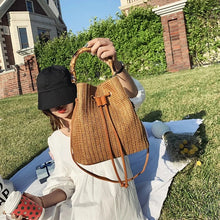 画像をギャラリービューアに読み込む, Women Straw Weave Bucket Bags Rattan Summer Beach Shoulder Bags Female Casual Handbags Purse Small Travel Crossbody Bags