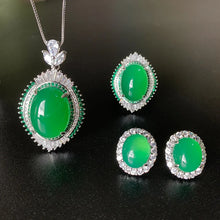 画像をギャラリービューアに読み込む, Retro Emerald Lab Diamond Necklace Adjustable Ring Earrings Luxury Wedding Party Fine Jewelry