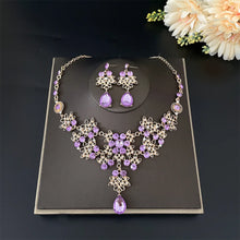 Charger l&#39;image dans la galerie, Luxury Wedding Bridal Purple Pink Crystal Necklace Earrings Jewelry Sets For Women