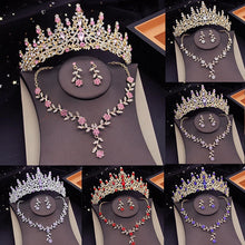 Carica l&#39;immagine nel visualizzatore di Gallery, 3 Pcs Set Crown Jewelry Sets for Bridal Wedding Dress Jewellry Tiaras Flower Choker Necklace Sets Costume Accessories
