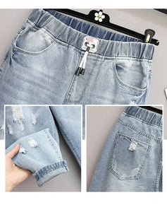 XL-6XL Baggy Jeans Woman Loose Harem Pants Fat Sister Pants Women High Waist Pants Large Size Ripped Jeans