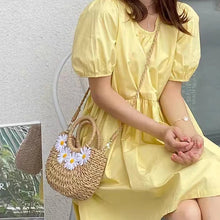 Load image into Gallery viewer, New Small Fresh Hand Carry Messenger Sticky Flower Straw Bag Mini Yuan Bucket Woven Bag Casual Women&#39;s Bag Beach Bag