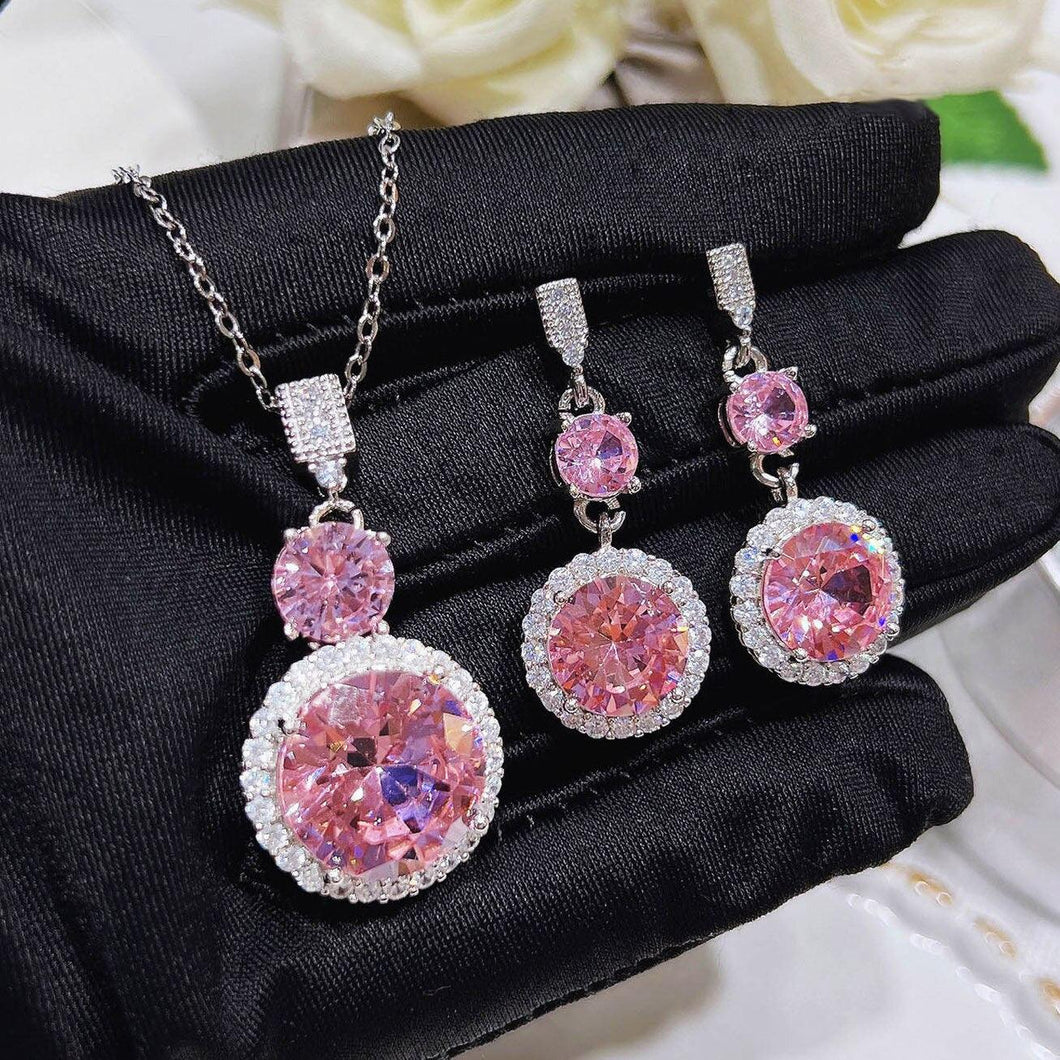 Luxury Pink Round Jewelry Sets For Women Bridal Necklace Earrings set mj33 - www.eufashionbags.com