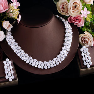 Full Cubic Zirconia Pave Round Chunky Wedding Party Necklace Pageant Jewelry Sets b05