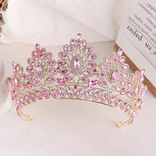 Charger l&#39;image dans la galerie, Pink Opal Wedding Big Crown Princess Headdress Crystal Tiaras Rhinestone Diadem Hair Jewelry