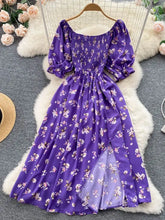Load image into Gallery viewer, YuooMuoo Fast Shipping Women Dress Fashion Romantic Floral Print Split Long Summer Dress Puff Sleeve Party Korean Vestidos