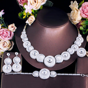 4 Pcs Luxury Bridal Jewelry Sets Shiny Cubic Zirconia Dubai Necklace Earrings Bracelet ring cw27 - www.eufashionbags.com