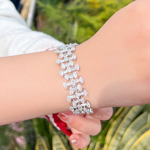 White Marquise Cut Cubic Zirconia Bracelets Chunky Luxury Bridal Jewelry