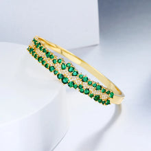Charger l&#39;image dans la galerie, Fancy Green Cubic Zirconia Pave Bangle Gold Plated Wedding Bangle for Women b69