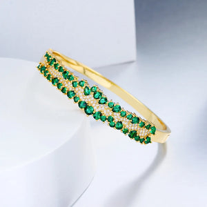 Fancy Green Cubic Zirconia Pave Bangle Gold Plated Wedding Bangle for Women b69