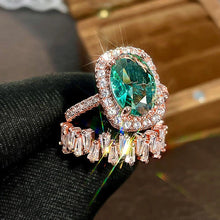 Cargar imagen en el visor de la galería, Special-interested Green Cubic Zirconia 2Pcs Set Rings for Women Rose Gold Wedding Jewelry
