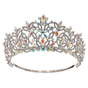 Large Miss Universe Wedding Hair Accessories Crystal Round Tiara Queen Princess Leaf Crown bc07 - www.eufashionbags.com
