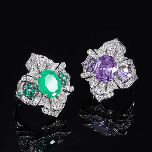 925 Sterling Silver Adjustable Ring for Women Amethyst Emerald Gemstone Geometry Ring x65