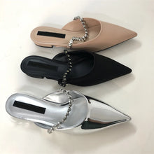 Load image into Gallery viewer, pointed toe mirror silver leather slippers women crystal band summer shoes outdoor slides low heel mules sandalias